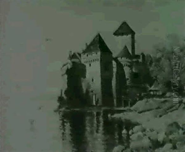 Schloss Chillon Am Genfer See Oil Painting by Ernest Georges Chauvier de Leon