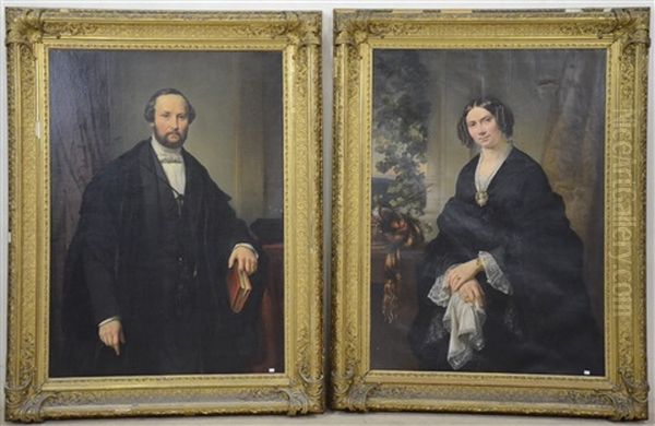 Portraits (2 Works) Oil Painting by Auguste Chauvin