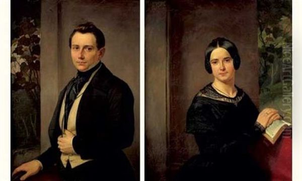 Portrait D'homme  (+ Portrait De Femme; Pair) Oil Painting by Auguste Chauvin