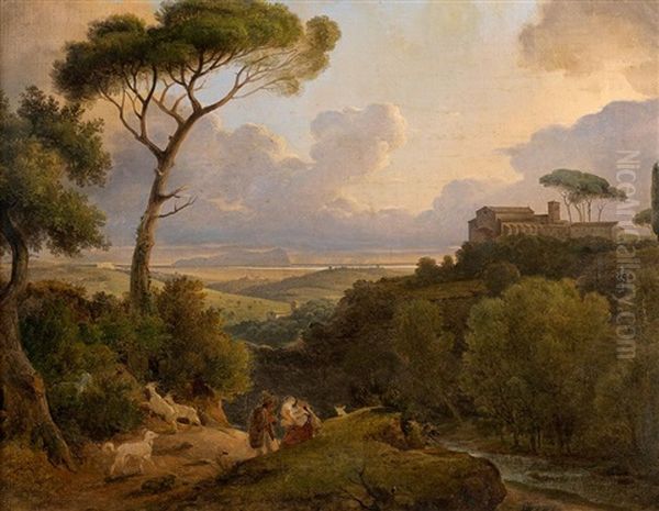 Paysage D'italie Anime De Personnages, Esquisse Oil Painting by Pierre Athanase Chauvin