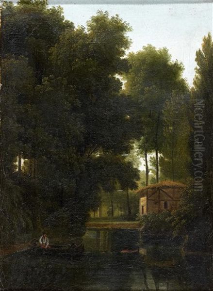 Pavillon Forestier Au Bord D'un Etang Oil Painting by Pierre Athanase Chauvin