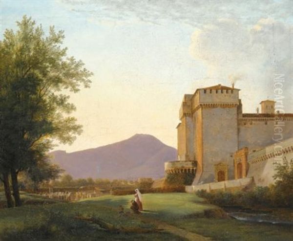 A View Of The Abbey Of Grottaferrata Oil Painting by Pierre Athanase Chauvin