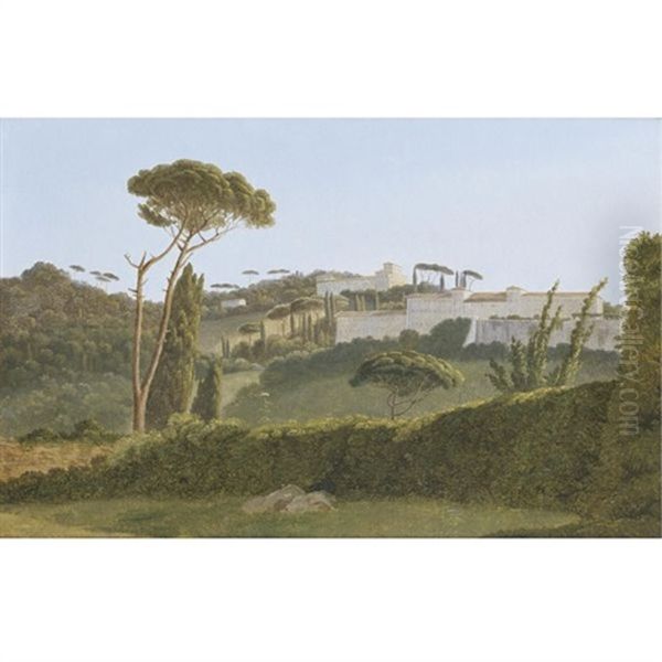 A View Of The Pines Of The Villa Borghese From The Back Of The Villa Medicis Oil Painting by Pierre Athanase Chauvin