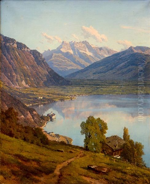 Genfersee Mit Blick Auf Chateau De Chillon Und Dents Du Midi Oil Painting by Alfred Chavannes