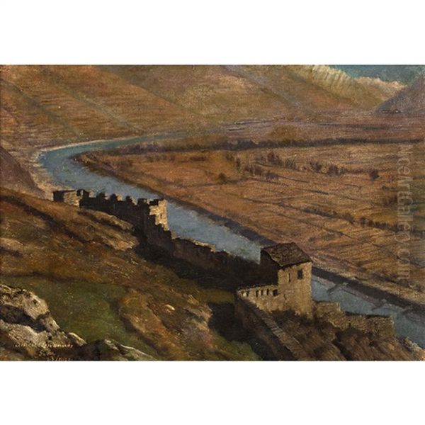 Le Chateau De Tourbillon A Sion Oil Painting by Alfred Chavannes