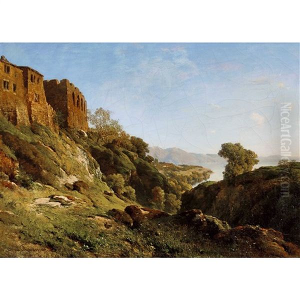 Sommerlandschaft Mit Festungsanlage Und Bucht Oil Painting by Alfred Chavannes