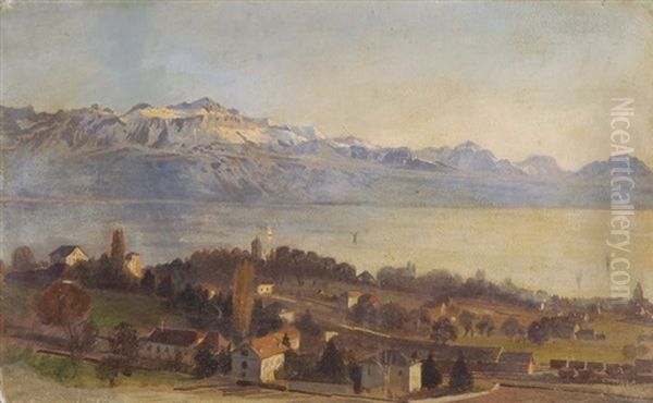 Blick Von Der Umgebung Von Lausanne Auf Den Genfersee Oil Painting by Alfred Chavannes