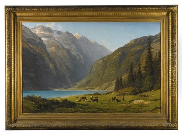 Alpine Valley Oil Painting by Alfred Chavannes