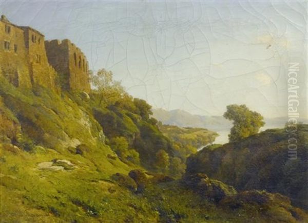 Seeblick Mit Einer Ruine Im Vordergrund Oil Painting by Alfred Chavannes