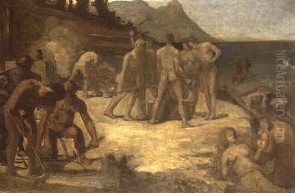 Etude Pour L'abord Ou Le Travail Oil Painting by Herminie Chavannes