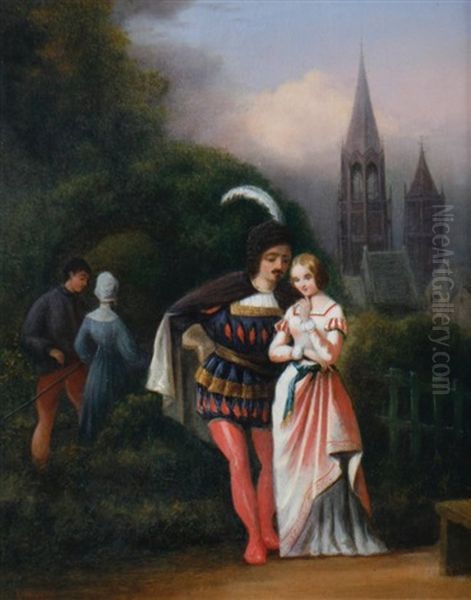 Courting In The Gardens Oil Painting by Victor Joseph Chavet