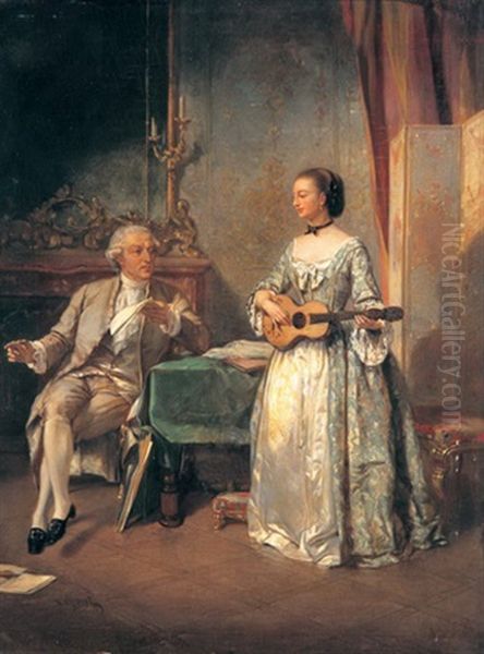 The Mandoline Lesson Oil Painting by Victor Joseph Chavet