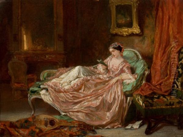 Woman Reading Oil Painting by Victor Joseph Chavet