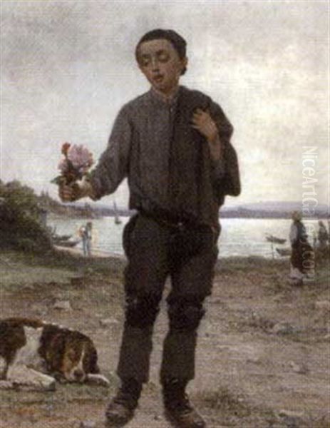 Jeune Pecheur Au Bouquet De Roses Oil Painting by Victor Joseph Chavet