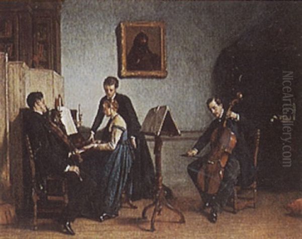 Trio De Musiciens Oil Painting by Victor Joseph Chavet