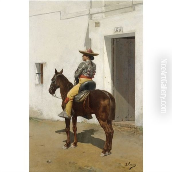 Antes De La Corrida (before The Bullfight) Oil Painting by Jose de (Chaves y Artiz) Chavez