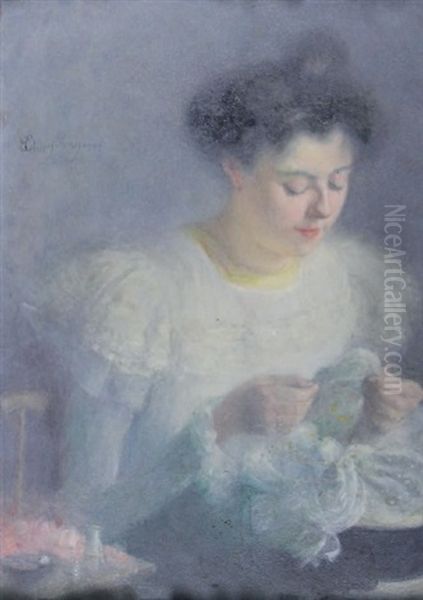 La Couseuse Oil Painting by Eugene-Louis Chayllery