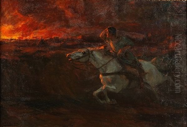 Vinicio Galopando Hacia Roma Incendiada Oil Painting by Ulpiano Checa Sanz