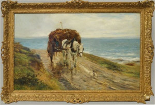 Horse And Cart Along A Seaside Track Oil Painting by Ulpiano Checa Sanz