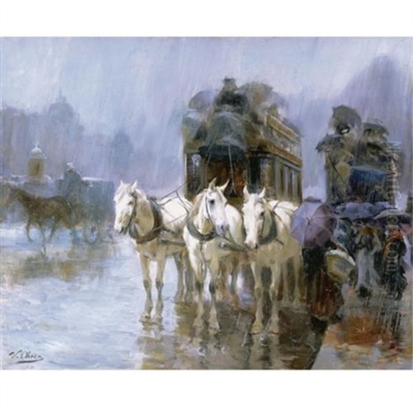 A Rainy Day In Paris Oil Painting by Ulpiano Checa Sanz