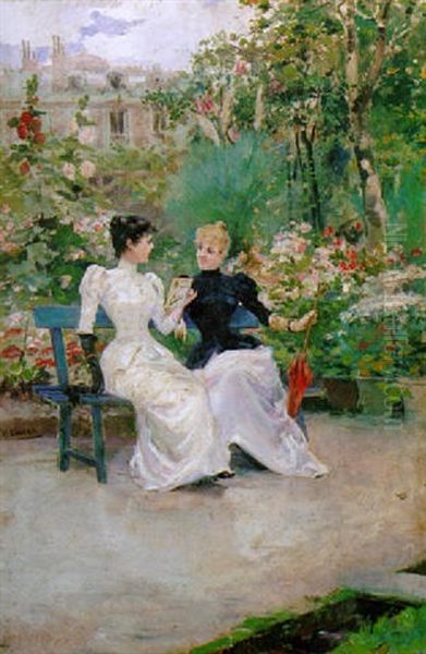 La Conversation Dans Un Jardin Oil Painting by Ulpiano Checa Sanz