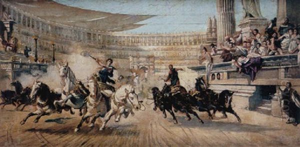 Carrera De Cuadrigas Oil Painting by Ulpiano Checa Sanz