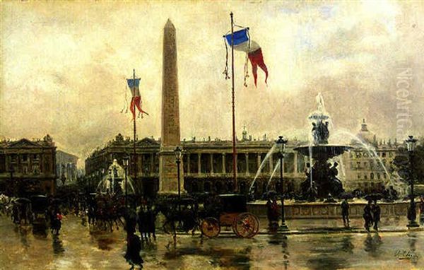 A View Of The Place De La Concorde Oil Painting by Ulpiano Checa Sanz