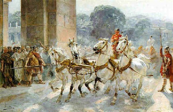 Entrada De Las Cuadrigas Al Circo Oil Painting by Ulpiano Checa Sanz