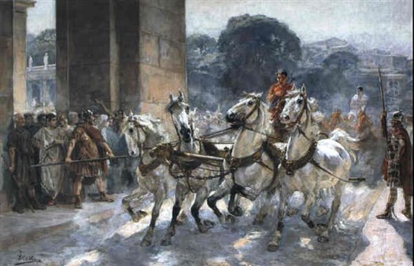 Entrada De Las Cu Drigas Al Circo Oil Painting by Ulpiano Checa Sanz