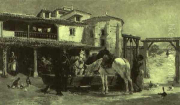 Le Relais De Chevaux Oil Painting by Ulpiano Checa Sanz