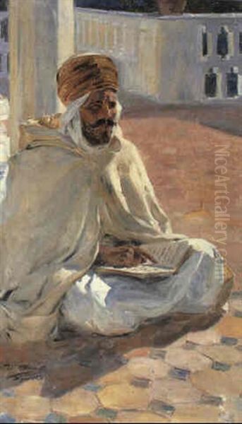 Algerian Man Reading Oil Painting by Ulpiano Checa Sanz