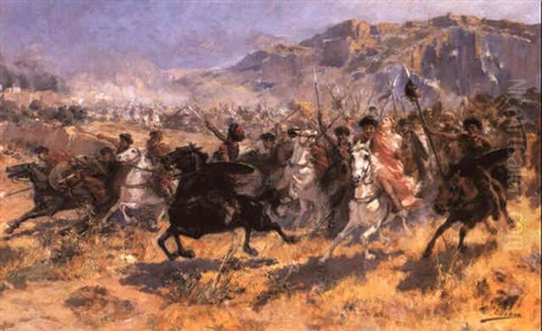 La Carga De Los B Rbaros Oil Painting by Ulpiano Checa Sanz