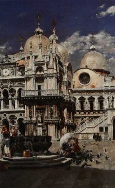 Piazza San Marco Oil Painting by Ulpiano Checa Sanz