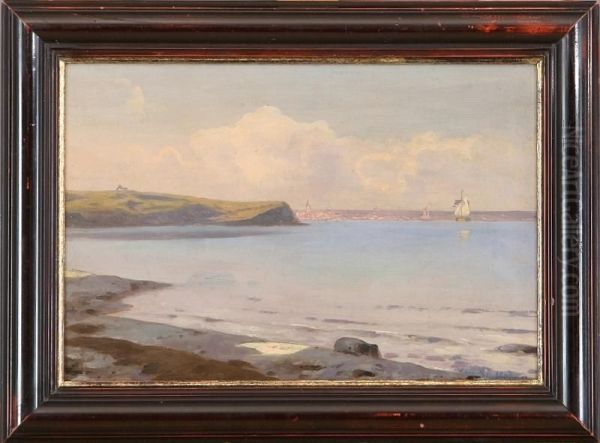 Coastal Scenery With A View To A City Oil Painting by Julius Andersen