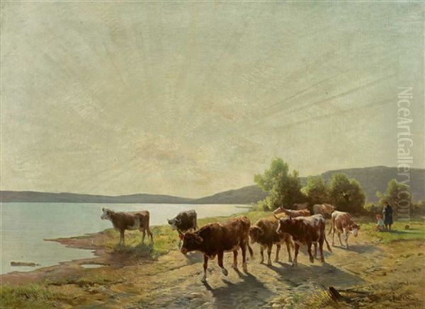 Kuhe Am Bodensee Oil Painting by Adolf Chelius