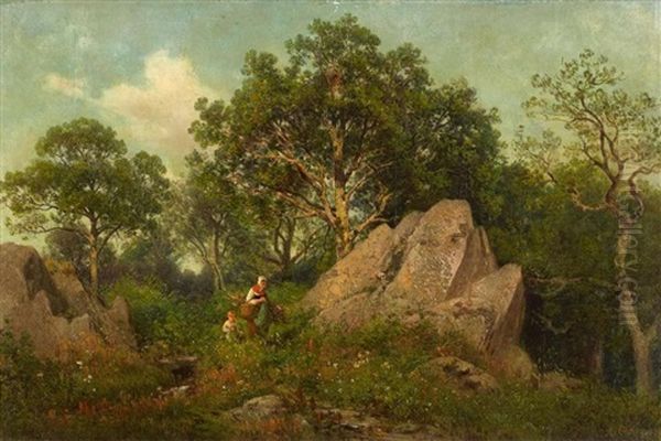 Reisigsammler Am Waldrand Oil Painting by Adolf Chelius