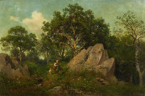 Reisigsammler Am Waldrand Oil Painting by Adolf Chelius