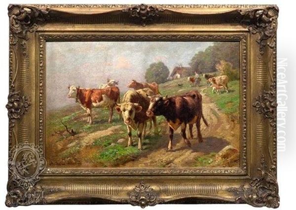 Kuhe Auf Sommerlicher Weide Oil Painting by Adolf Chelius