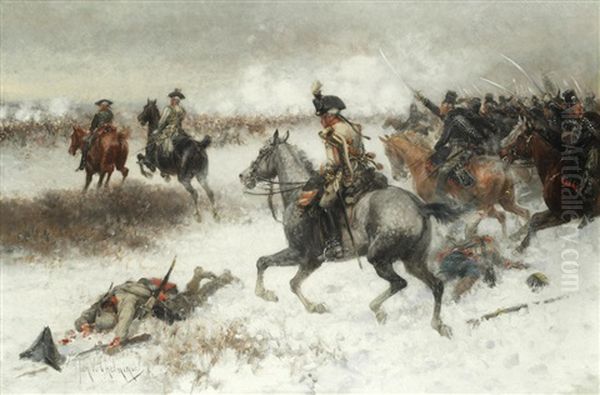 During The Battle Oil Painting by Jan van Chelminski