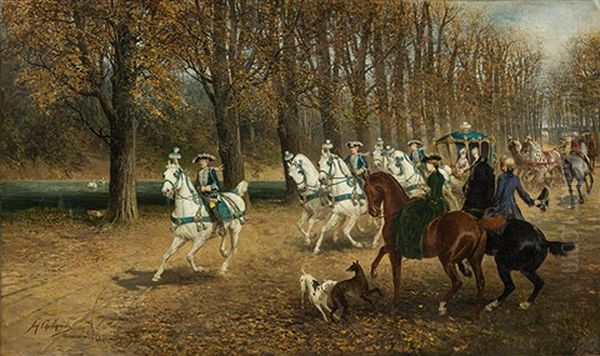 Carriage Ride Of An Elegant Society Oil Painting by Jan van Chelminski