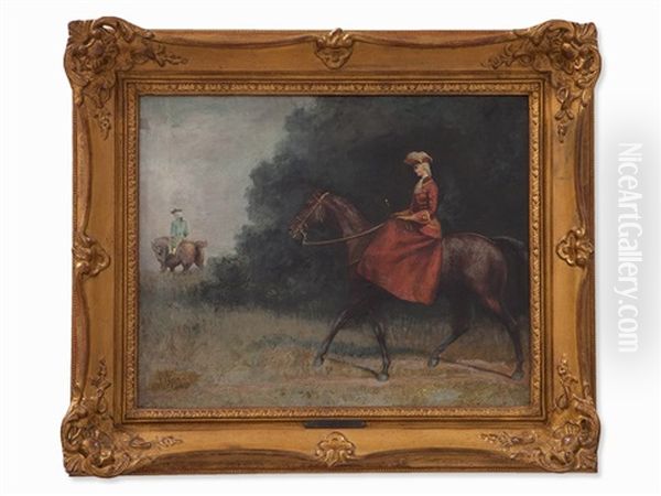 Riders In The Park (double-sided) Oil Painting by Jan van Chelminski