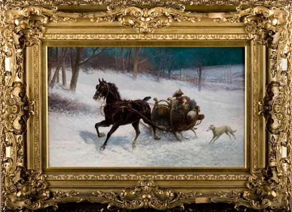 Couple In A Sled Oil Painting by Jan van Chelminski