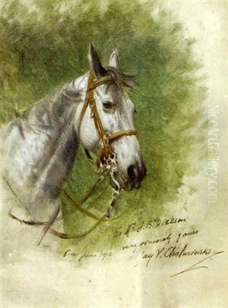 Study Of A Horse's Head Oil Painting by Jan van Chelminski