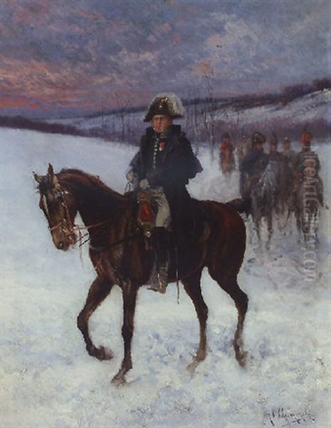 Marshal Ney On Horseback - Campaign In Russia Oil Painting by Jan van Chelminski