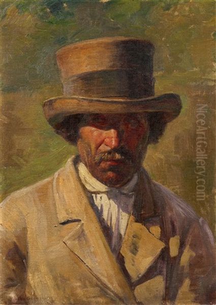 Portrait Of A Man In A Hat Oil Painting by Josef Chelmonski