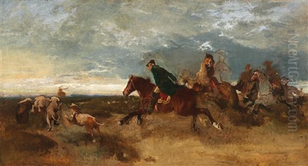 On A Hunt Oil Painting by Josef Chelmonski