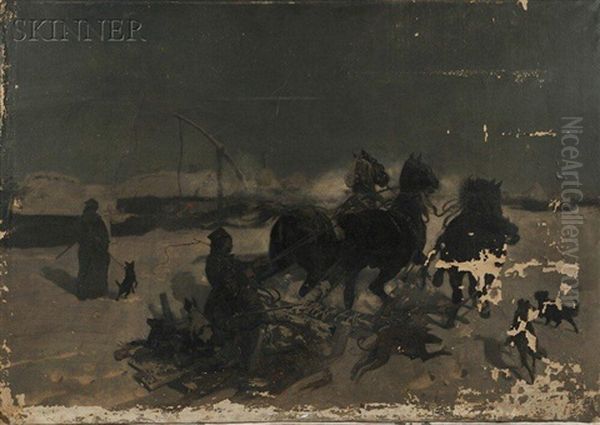 The Sleighing Accident Oil Painting by Josef Chelmonski