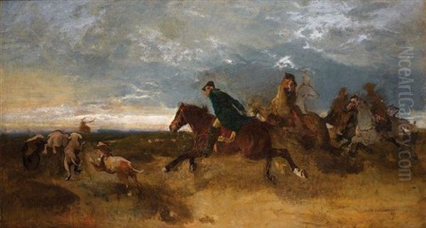 Chasse A Courre Oil Painting by Josef Chelmonski