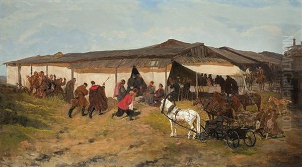 Fair On East Ukraine Oil Painting by Josef Chelmonski