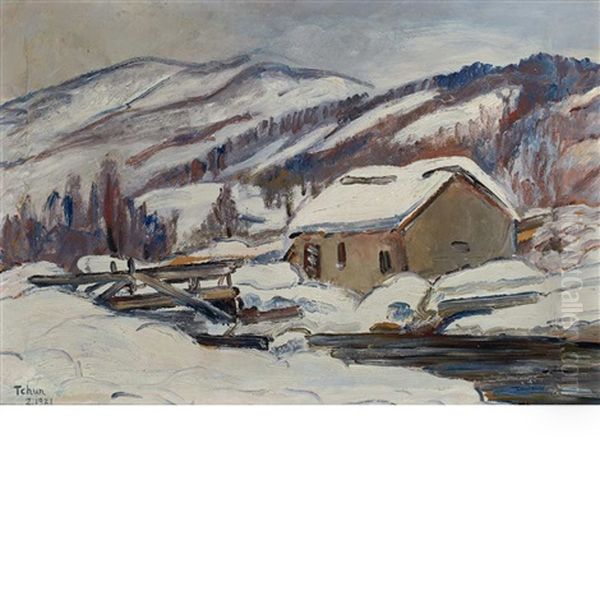 Cabin In The Snow Oil Painting by  Chen Baoyi